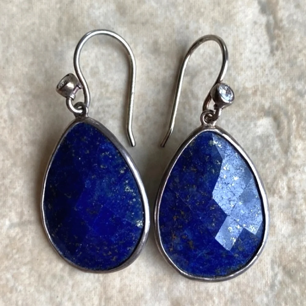 Silpada 925 Sterling ‘Twilight Drop’ Lapis Lazuli & CZ Teardrop Earrings